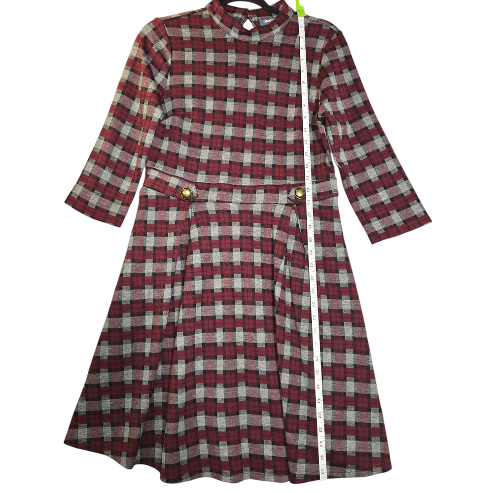 NWOT Modcloth Womens Large Fit & Flare Dress Plaid Burgundy Stretch Preppy - Picture 7 of 15